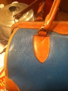 Dooney & Bourke, Bags, Vintage Dooney Bourke Navy Blue Two Tone Leather  Shoulder Bag With Strap 9s